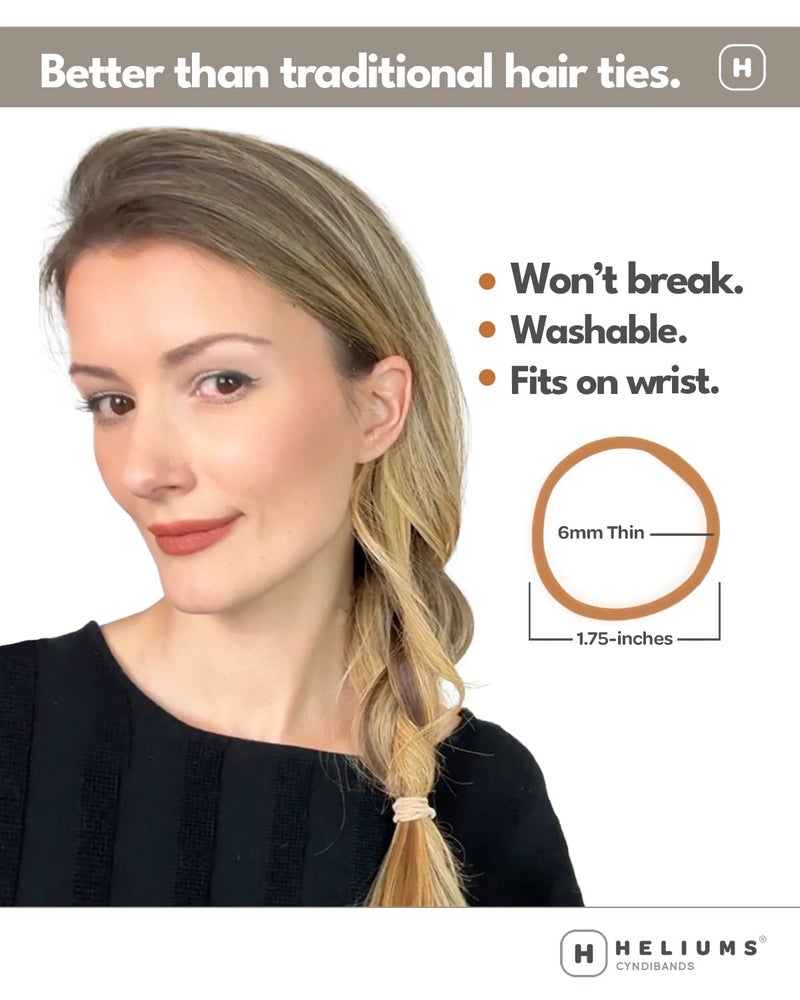 Heliums Thin Seamless Hair Ties - Light Brown - 6mm Nylon No Damage Ponytail Holders, 1.75 Inch, Medium Hold for Thin to Normal Hair - 18 Pack - Image 3